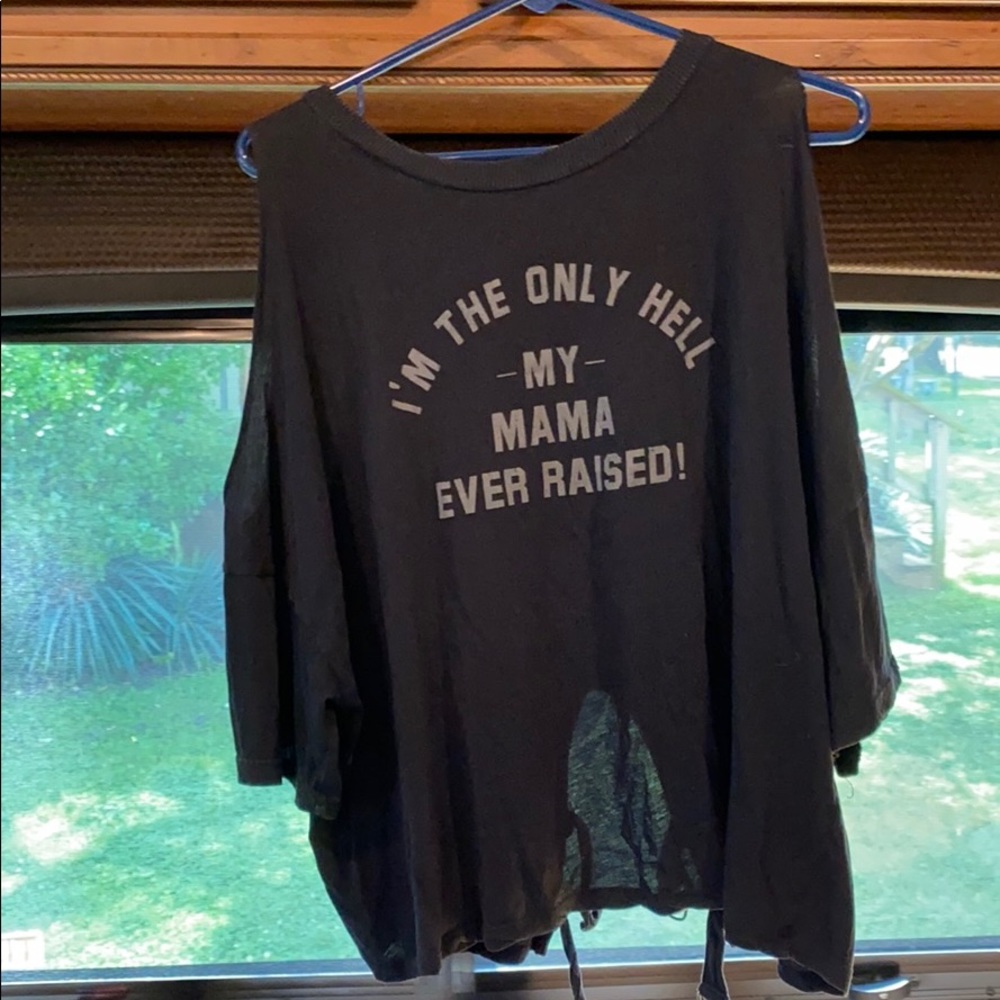 Buckle Open Shoulder Graphic Top